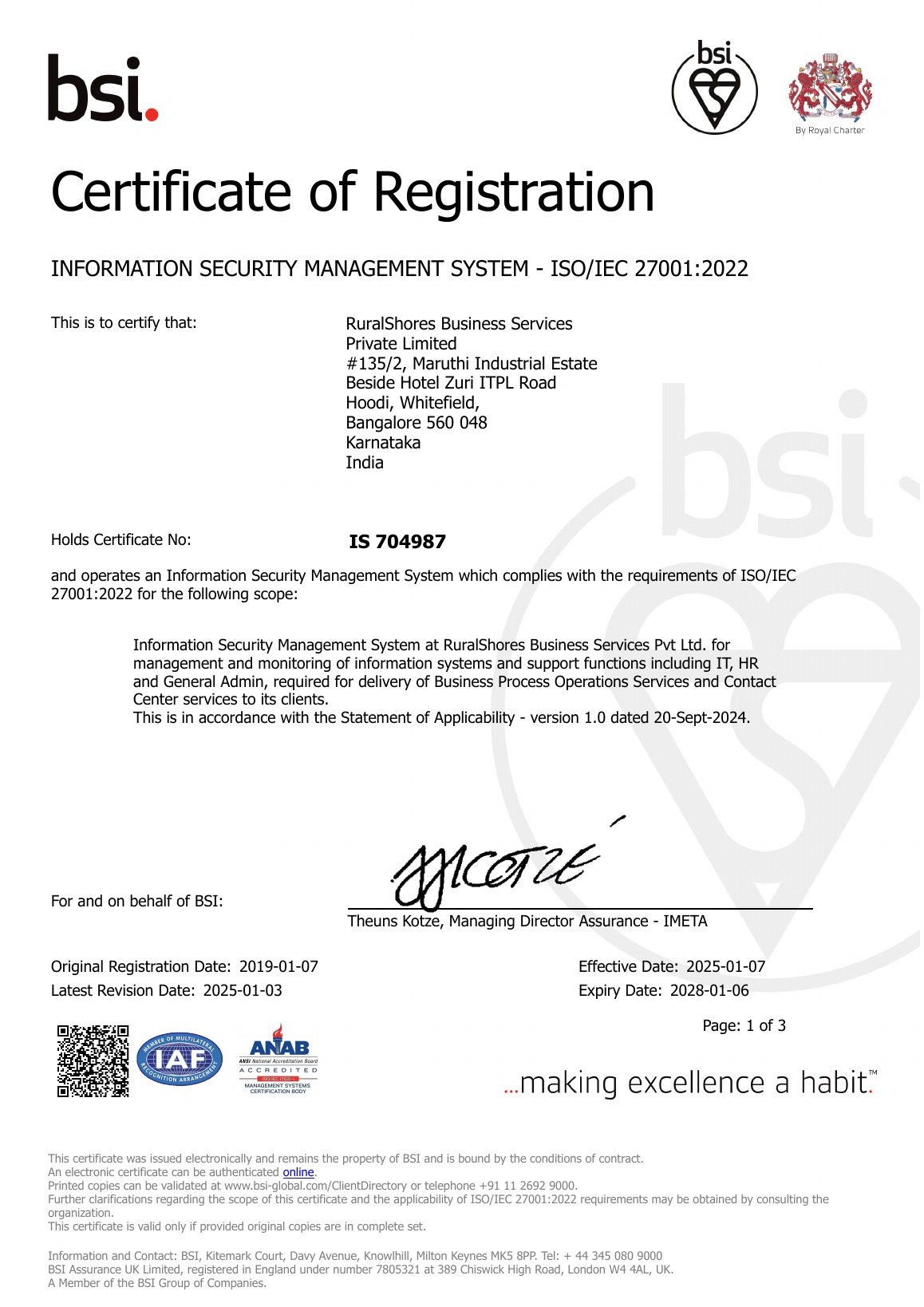 ISO IEC 27001 certificate page 1